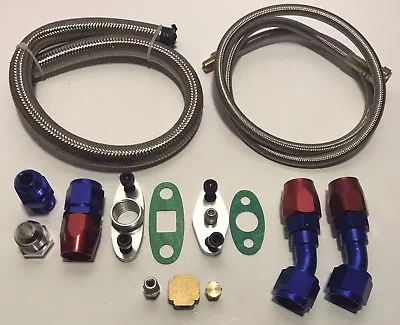 Stainless Turbo Oil Drain Return + Feed Line T3 T4 T04E T60 T61 T70 Complete Kit • $39.95