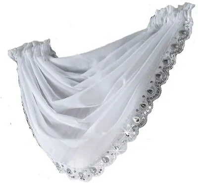 £7.79 • Buy Maple Textiles Sparkling Jewell Sequins Trim White Voile Net Curtain Swag  £7.99