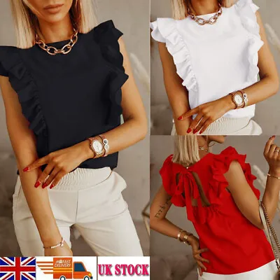 £10.36 • Buy Ladies Ruffle Frill Peplum T Shirt Women's Pleated Tulle Short Sleeve Casual Top