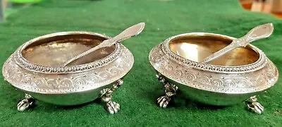 Pair Of Victorian Silver Salts With Spoons By Walker & John Barnard 1877 114 G • £95
