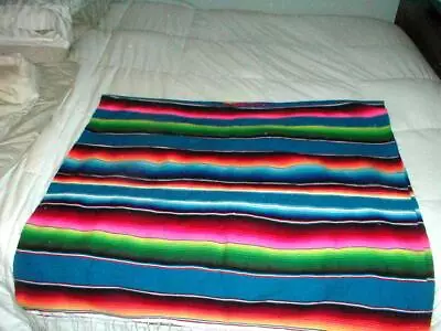 Beautiful Vintage Multi-Colored Mexican Serape Blanket Textile 45  X 80  W-Star  • $19.99