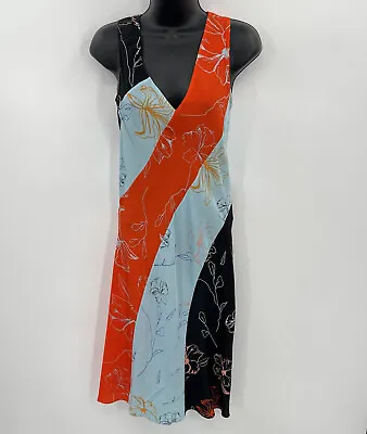$35.97 • Buy Diane Von Furstenberg Sleeveless V-Neck Diagonal Stripe Floral Silk A-Line Dress