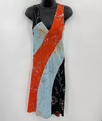 $35.97 • Buy Diane Von Furstenberg Sleeveless V-Neck Diagonal Stripe Floral Silk A-Line Dress
