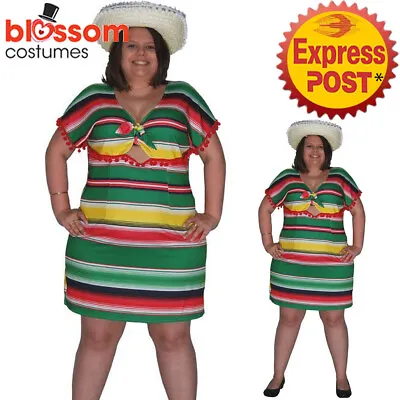 CSW46 Mexican Poncho Green Yellow Plus Costume Fancy Dress Up Wild West Fiesta • $36.35