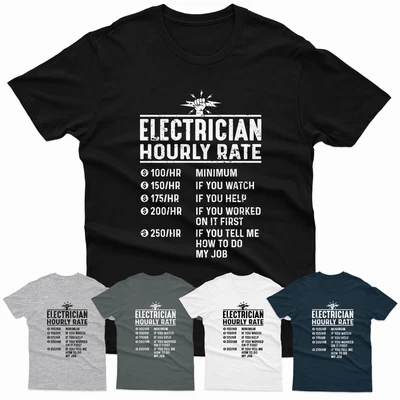 £8.99 • Buy Electrician Hourly Rate Electrician Gift Funny Contractor Mens T Shirts #P1#Or#A