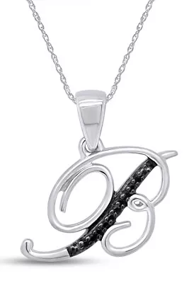 Round Black Natural Diamond 'B' Initial Pendant Necklace In 14K  Gold Plated • $101.08
