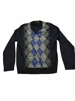 NWT Banana Republic Mens Size L 100% Extra Fine Merino Wool Argyle Sweater Blue • $29.99