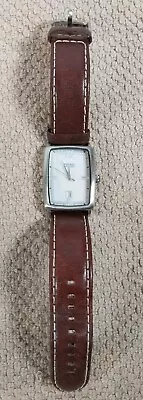 Fossil Arkitekt Tank Watch Men Silver Tone Date FS3016 Leather Needs New Battery • $8