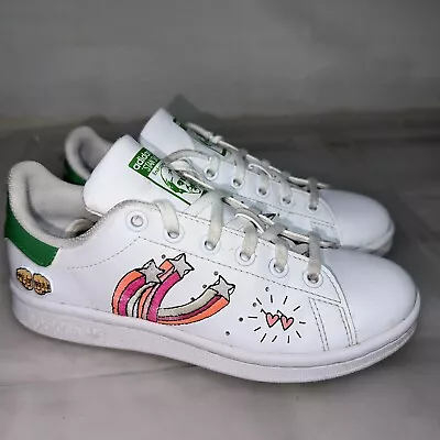 Kids Girls ADIDAS Stan Smith J Girls Rule White Sneakers US 3.5 #34015 • $35