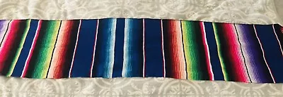 Acrylic Gently Used Mexican Serape Table Runner~Navy With Multi Colors~64”x14” • $4.99