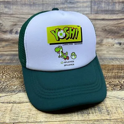 Yoshi Mens Trucker Hat Green Snapback Start Screen Retro 80s Video Game Ball Cap • $19.99