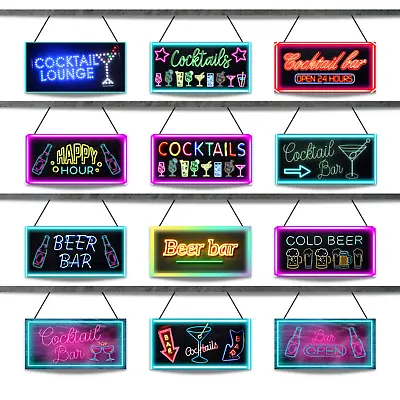 £4.99 • Buy Neon Bar Signs Cocktail METAL Hanging Plaque Beer Pub Club Man Cave Drinks Retro