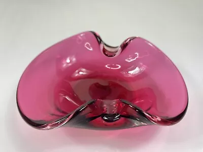 Vintage Heavy Blown Glass Cranberry Pink Ashtray Bowl (Murano Glass?) • $25