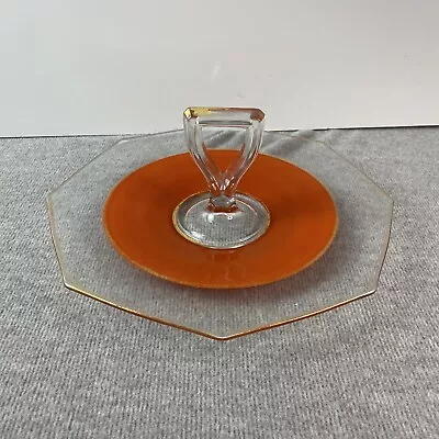 Vintage MCM Mid Century Modern Glass Tidbit Cookie Dessert Plate Tray Orange • $26.39