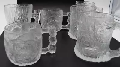 Vintage Set Of 5 McDonalds Flintstones Glass Mugs 1993 Clear Frosted Glasses • $20