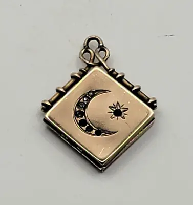 Victorian Crescent Moon Gold Filled Antique Square Locket • $125