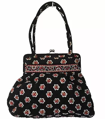 Vera Bradley Alice Kiss Lock Hand Bag Purse Black Red Floral Quilted • $35.99