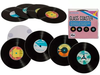 £5.99 • Buy Retro Glass Vinyl Records Coasters Music Fans Set Of 4 Stocking Filler Gift