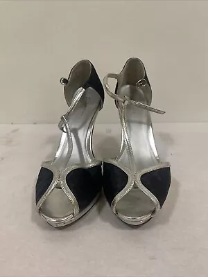 Charlotte Russe Womens Black & Silver High Heels Size 10 Straps Shoes Open Toe • $16.72