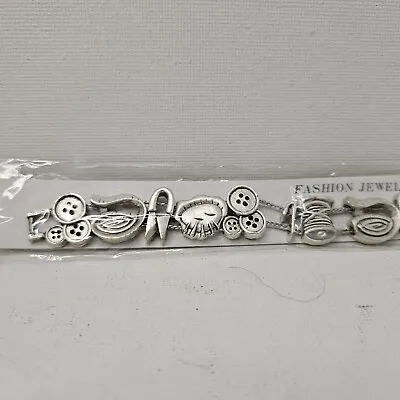 Silver Tone 12 Charms Sewing Slide Bracelet Vintage Unique • $7.85