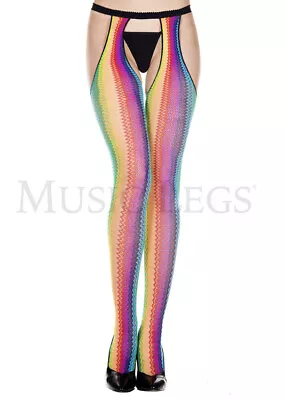 Rainbow Zig Zag Suspender Tights Pantyhose PRIDE Ravewear Festival Stockings • $12.99