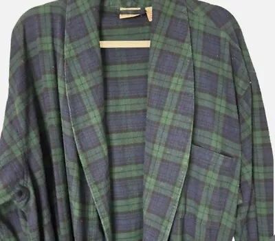 L.L. Bean Flannel Men's Robe Green Blue XXL - NO BELT • $29.95