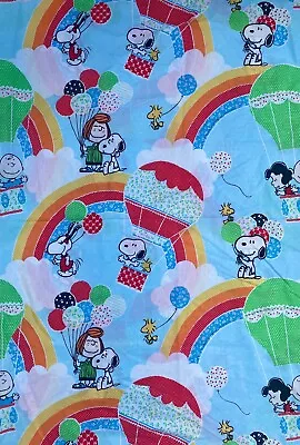 Vintage Peanuts Snoopy Charlie Brown Rainbow Character Muslin Twin Flat Sheet • $26.95