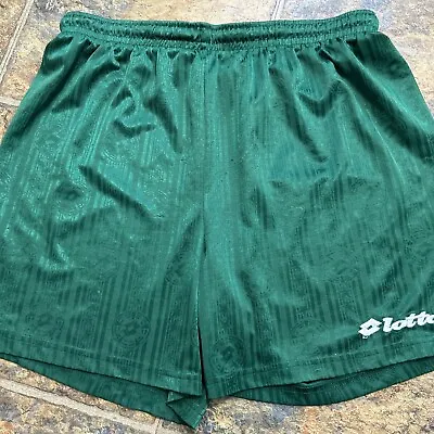 Vintage Lotto Shorts  Adult Large Green Embossed Soccer Futbol Nylon • $34.99