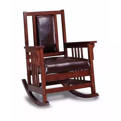 Mission Style Rocking Chair Leather Upholstered Seat And Back Tobacco And Dark • $517.71