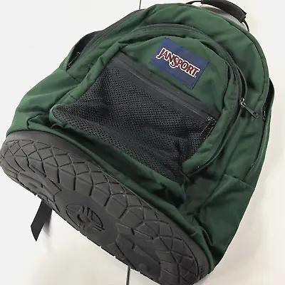 Vintage Jansport Backpack Heavy Duty Rubber Bottom Forest Green 90's Made USA • $74.99