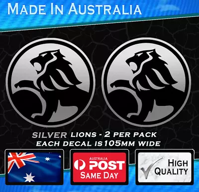 Holden LION Style Decals SILVER Border - Circle Logo Set Of 2 - 105mm Wide • $6.90