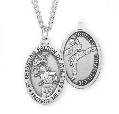 Saint Sebastian Oval Sterling Silver Martial Arts Male Athlete Medal 1.1 X 0.7in • $89.99