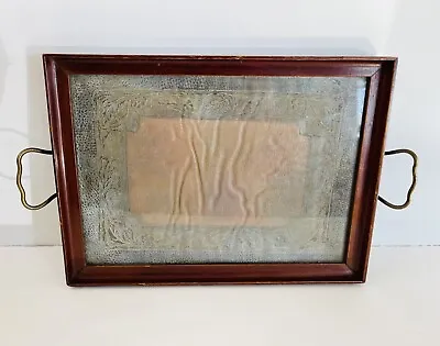 Art Deco Royal Rochester Mahogany Wood Handled Tray Tooled Leather Under Glass • $30.80