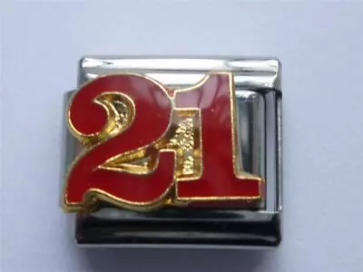 SILVER ITALIAN CHARM 21ST 21 BIRTHDAY Classic Fits All Design 9mm Bracelet TB7 • £3.60