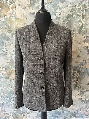 UK VTG 14 Vintage 90s Roman Originals Collarless Grey Tweed Jacket Elegant  • $16.15