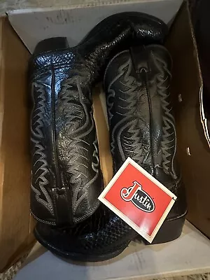 Vintage Justin Exotic Black Python Snakeskin Western Boots 9.5/10 🇺🇸 • $56