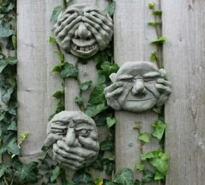 £10.99 • Buy Garden Gargoyle Ornaments Outdoor Fence Decor Hear Speak See No Evil Grey Goblin