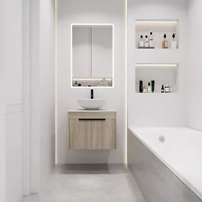 24 Design Bathroom Vanity With Ceramic Basin SetWall Mounted White Oak Vanity • $380.58