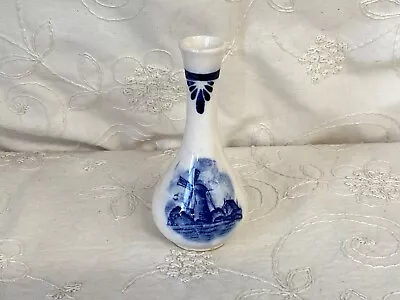 Vintage Blue And White Dutch Windmill Floral Ceramic Small Bud Vase • $4.50