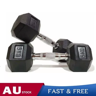 5kg X2 Rubber Hex Dumbbell Fitness Gym Strength Weight Training Exercise Workout • $49.59