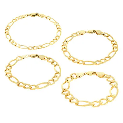 10K Yellow Gold Solid 2.75mm- 9.5mm Figaro Link Chain Bracelet Mens Womens 7 -9  • $882.99