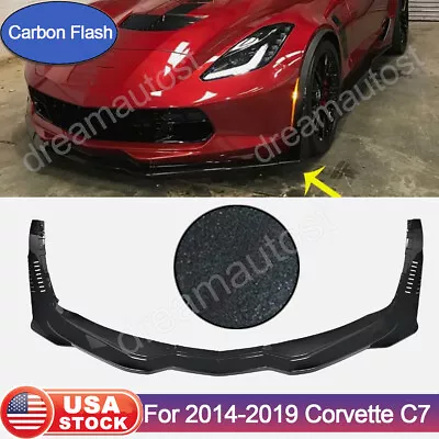 Stage 3 CARBON FLASH Front Lip Splitter W/Side Winglet For 14-19 Corvette C7 Z06 • $338.19