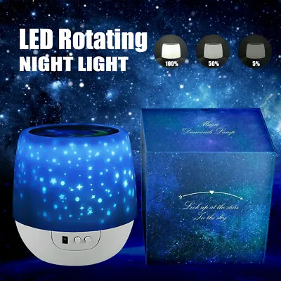 $19.99 • Buy LED Rotating Projector Starry Night Light Star Sky Lights Baby Kids Bedside Lamp