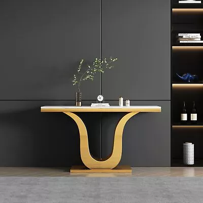 Rectangular Console Table Modern Marble Top U Shape Stainless Steel Base Gold • $1318.20