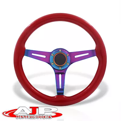 Deep Dish 6-Bolt Red Wood Neo Steel Steering Wheel + Horn Universal 350mm 14  • $54.99