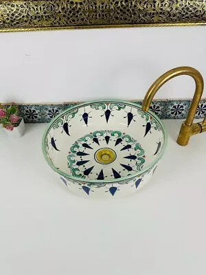 Counter Top Ceramic Bathroom Sink For Vanity - Handmade Moroccan Vessel Sink • $70