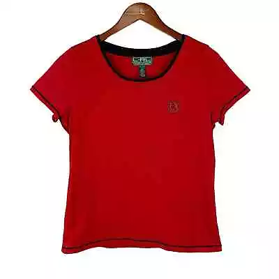 Lauren Ralph Lauren Active T-shirt Short Sleeve Red Monogram Pocket Women’s L • $18.29