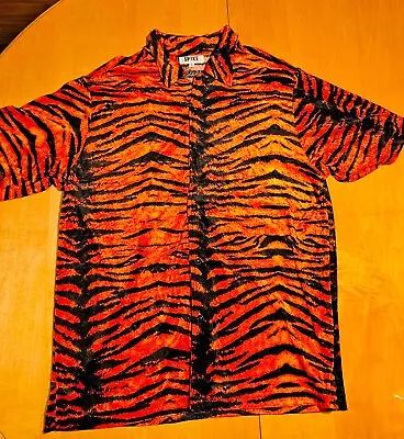 SPIKE Button Up Shirt Men -Size Large- Tiger Stripe All Over Print - Fun!! • $18.59