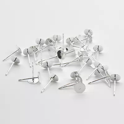 20pcs 925 Silver Flat Earring Post Pin Ear Stud DIY Earrings Findings 4/5/6/8mm • £2.75