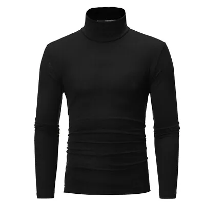 Men's Turtleneck Casual Solid High Necked Slim Long Sleeve T-shirt Tops • $11.66